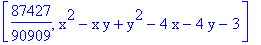 [87427/90909, x^2-x*y+y^2-4*x-4*y-3]